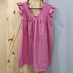 Romwe Women's V Neck Ruffle Smock Summer Boho Dress Top Pink and White